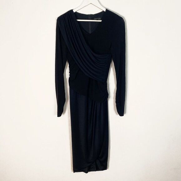 Rag & Bone Black Draped V-Neck Long Sleeve Sheath Dress - Picture 1 of 7